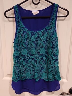 Club Monaco Royal Blue Tank with Teal Lace